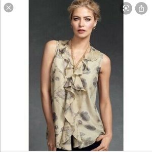 CAbi silk tranquil floral sleeveless ruffle blouse